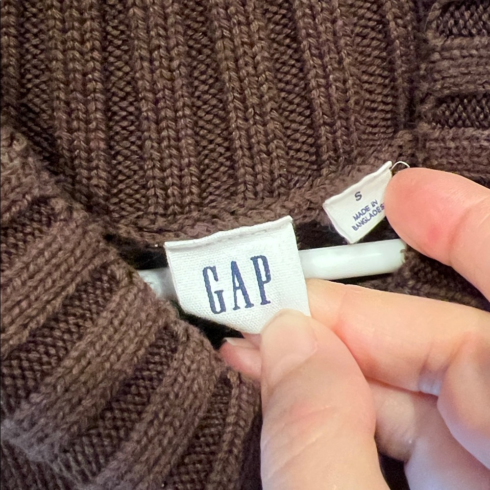 NWOT Gap Small Oversized 24/7 Split-Hem Mockneck Sweater Brown Striped Rib Trim - Picture 6 of 8